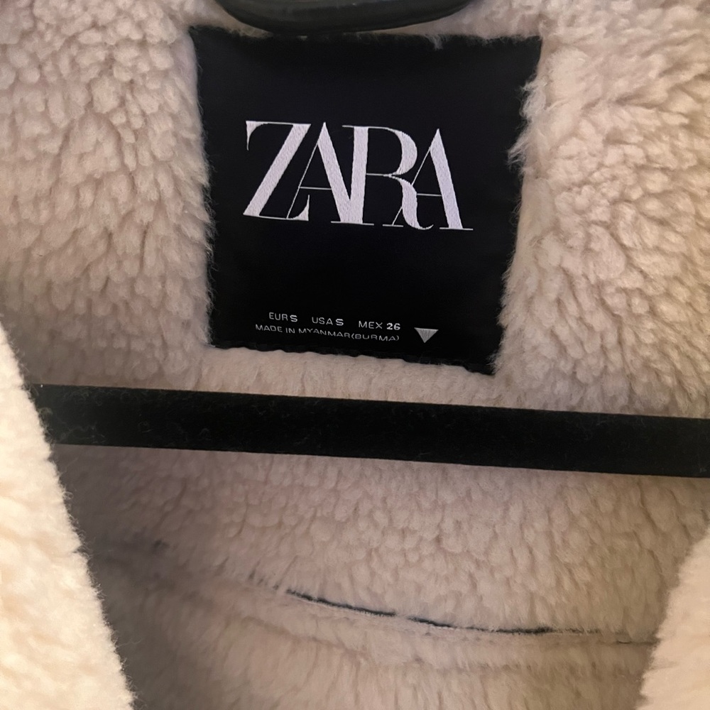 ❌sold❌ zara brown/cream faux fur cropped jacket with fur trim - Picture 5 of 5
